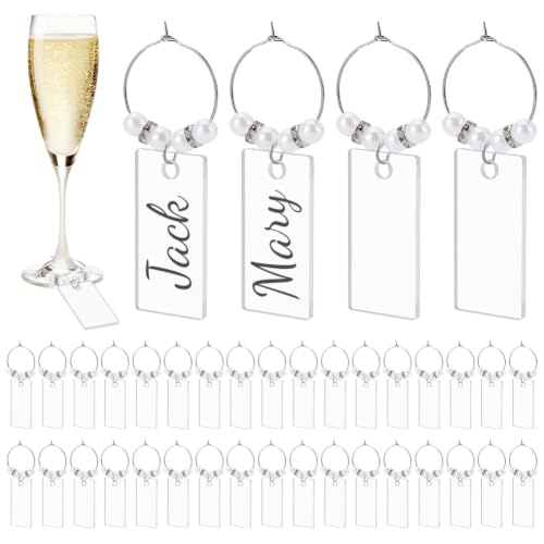 Etiquetas reutilizables para copas de vino acrílicas con perlas para cócteles