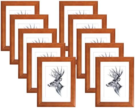WOLTU Ramka na zdjęcia 13 x 18 cm, zestaw 10 ramek na zdjęcia, drewniane ramki z passe-partout, do zawieszenia w pionie lub poziomie, dekoracja ścienna, srebrna