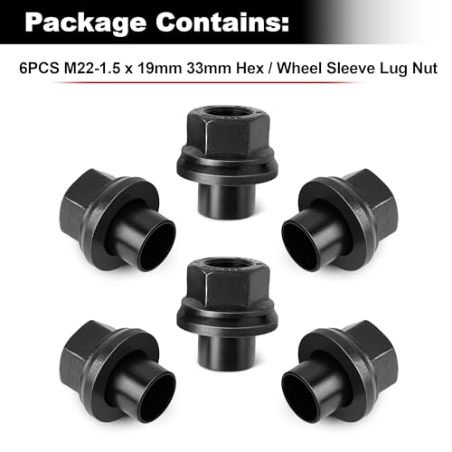 Image of 6PCS Two-Piece 19mm Sleeve Flanged Wheel Lug Nuts, M22x1.5 Hex 33mm for Heavy Duty Truck Semi Truck Fit Steel Dual Wheels with Hub Piloted Seat & 26mm Bolt Hole Size (6)