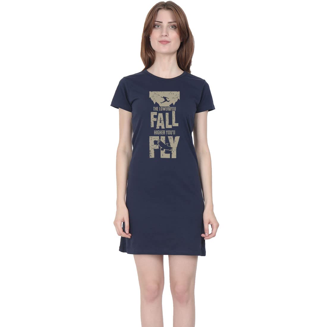 Crazy PunchThe Lower You Fall Higher You'll Fly - Fight Club Women Navy Blue Motivational Quotes Tshirt Dress