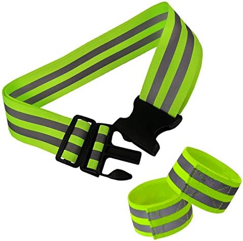 DOURR High Visibility Reflective Running Belt,Elastic Glow Belt Safety Gear Army Pt Belt with 2 Armband for for Night Running Cycling Walking