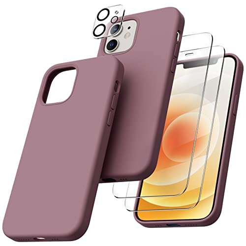 ORNARTO Coque iPhone 12 et Coque iPhone 12 Pro, Coque en Silicone Liquide (pour iPhone 12/iPhone 12 Pro) (6,1"), Étui iPhone 12 Fine Antichoc (5 en 1) Protection Complète - Lilas Mauve Cover