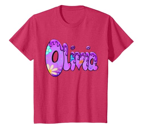 Olivia Personalised Name Olivia for Girls and Women T-Shirt, Youth, Red Heather, Small