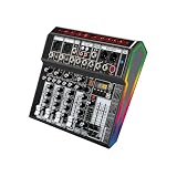Mesa de Som Profissional 4 Canais com Bluetooth, USB e Phantom Power +48V, Mixer de Áudio com Efeitos Digitais, Saída REC e Iluminação RGB para Palco, Estúdio e Streaming