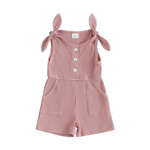 Image of Fernvia Toddler Baby Girl Summer Clothes Sleeveless Ribbed Knitted Jumpsuit Shorts Overalls Baby One Piece Outfit