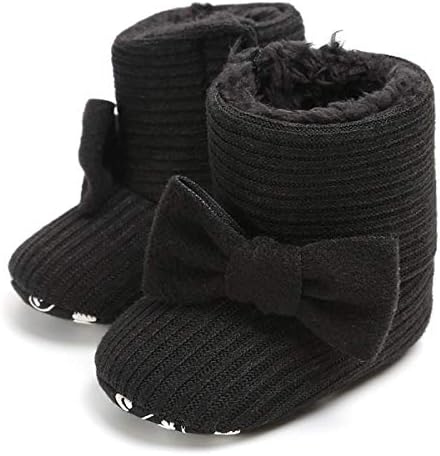 LIVEBOX Newborn Baby Cotton Knit Booties,Premium Soft Sole Bow Anti-Slip Warm Winter Infant Prewalker Toddler Snow Boots Crib Shoes for Girls Boys (S: 0~6 months, Black)