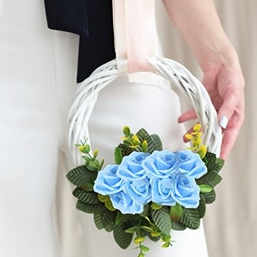 Warmiehomy Artificial Flower Foam Rose, 50 Pcs Real Touch Artificial Roses for DIY Bouquets Wedding, Party, Garden, Office, Home Decor, Light Blue