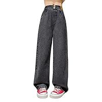 Mädchen Kinder Wide Leg Fit Jeans High Waist Weites Bein Denim Hosen für Teenager Madchen Baggy Jeans Mittlere Hose Lang Jeanhose mit Taschen Lässig Stretch Kinderhose (Grey, 9-10 Years)