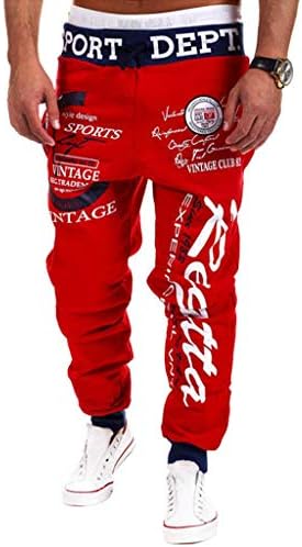 COTTORY Men's Hip hop Loose Sweatpants Graffiti Sports Jogger Trousers Black Red X-Large