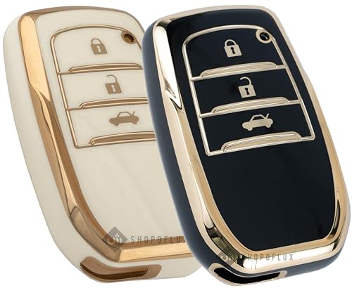 Image of SHOPOFLUX TPU Key Cover Compatible with Toyota Fortuner | Fortuner Legender | Innova Hycross | Invicto 3 Button Smart Key (Pack 2 Black & White)