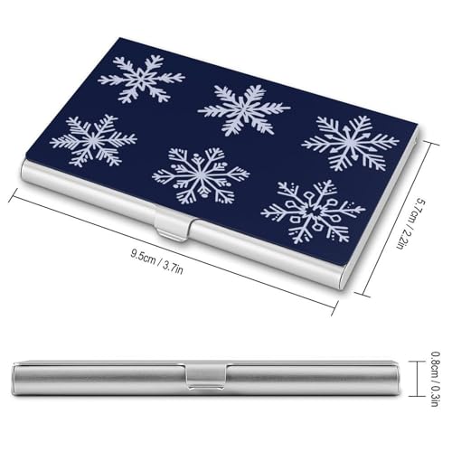 Snowflakes Simple Navy Blue Business Card Holder, Pocket Slim Portable Metal Business Card Case for Women Men2