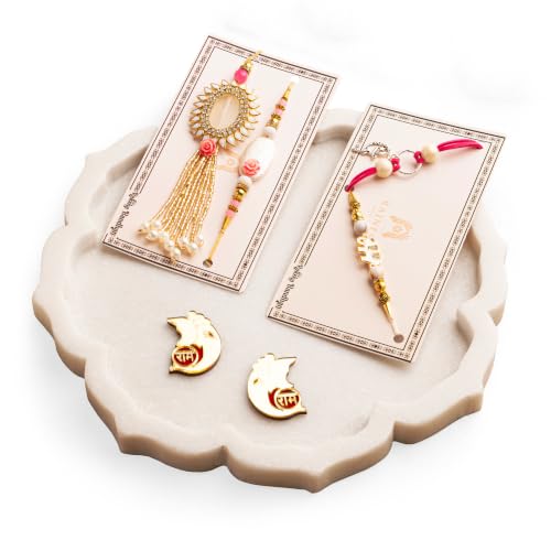 Image of Premium Handmade Designer Rakhi Set for Brother and Bhabhi Adjustable Couple Rakhi with Roli Chawal & Nariyal