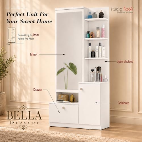 Image of Studio Kook Bella Dressing Table with Mirror and Storage, Moonshine White