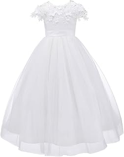 Tulle 3D First Communion Dresses Wedding Pageant Flower Girl Dress Ivory White