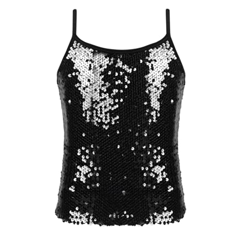 Moily Girls Sequins Adjustable Spaghetti Straps Tank Top Cami Shirts Dancewear for Jazz Hip Hop