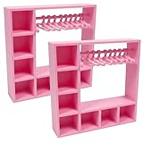 2-teilige Aufbewahrungsbox f&uuml;r Puppenkleidung, mehrschichtiger Puppenschrank mit H&auml;ngestange und Mini-Kleiderb&uuml;geln, Puppengarderobe f&uuml;r Pr&auml;sentation und Zubeh&ouml;r, Kleideraufbewahrung