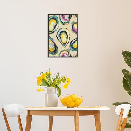 Image of Abstract Coastal Oyster Shell Poster Colorful Beachy Shell Canvas Wall Art Funny Summer Seaside Shell Aesthetic Prints Painting For Home Living Room Kitchen Restaurant Wall Decor 12x16in Framed