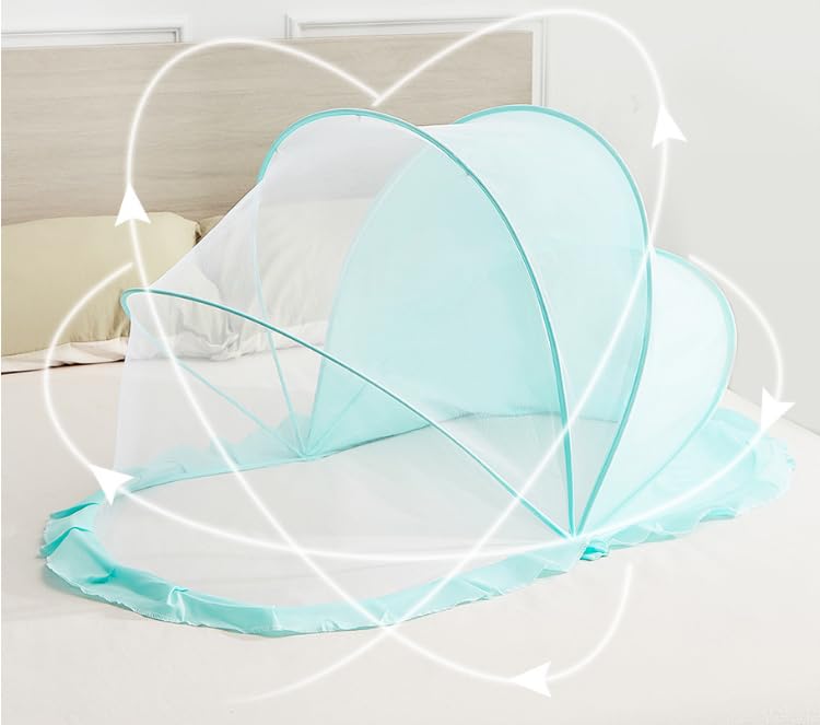 Image of DecorTwist Baby Mosquito Net for Bed - Foldable Pop-Up Dome Net for Newborns & Infants (0-24 Months) | Breathable Mesh, Insect & Fly Protection | 135x65x65 cm | Travel & Outdoor Safe (Mint)