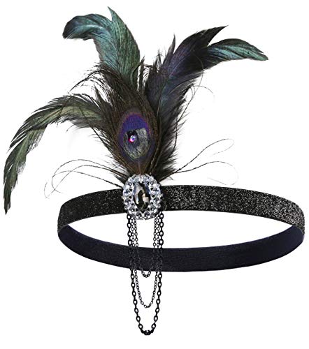 BABEYOND 1920s Flapper Headband Roaring 20s Feather Headpiece Great Gatsby Hair Accessories (Black)