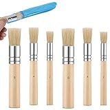 BLMHTWO 6 Stück Schablonierpinsel，Pinsel Borsten Pinsel Borsten Holz Naturborsten Pinsel 3 GrößEn Schablonierpinsel für Acryl öL Aquarell Kunst Malerei Schablonen Projekt DIY Handwerk