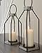 Signature Design by Ashley Diedrick Rustic Lantern, Set of 2, Indoor/Outdoor, Galvanized Metal, Antiqued Finish, Glass Shade, Holds 3 in. Pillar Candles (Not Included), 19