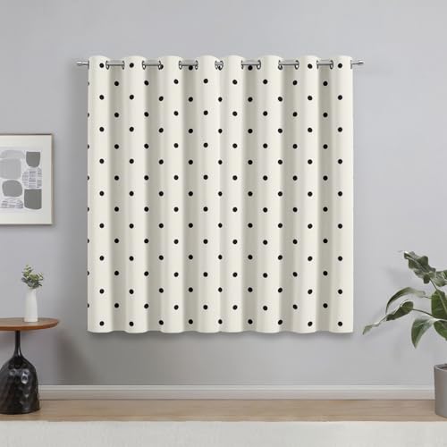 Polka Dot Curtains 96 Inch Length 2 Panels Set, Beige