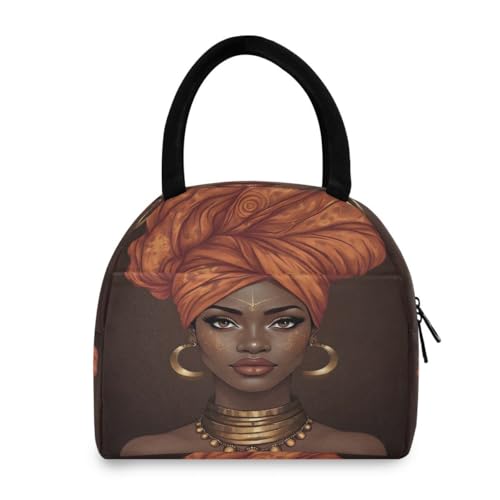 African Pretty Girl Lunch Bag Tote Bag Cooler Bag Insulated Lunch Box for Women