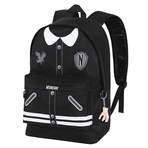 Wednesday Mercoledì Varsity-Zaino HS FAN 2.0, Nero, 30 x 41 cm, Capacità 22 L