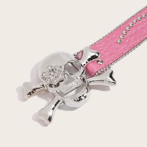 PU Waist Belt With Rhinestones Skull Buckle Adjust Length Waist Belt Girls Jeans Dresses Skirt Coat Decors Waistband Pu Block3