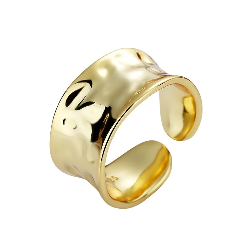 Ringe Silber,Leichter Luxuriöser Gehämmerter 925 Sterling Silber Ring Band Stapelbarer Daumen Goldring für Frauen Mädchen Minimalistischer Plissierter Offener Größenverstellbarer Ring