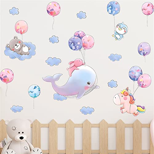 WOHAHA ウォールステッカー おしゃれ 動物たち かわいいイルカ ラビット ペンギン ポニー バルーン 雲 ベア ウォールシール 子供部屋 幼稚園 保育園 toy room 可愛い 壁飾り 防水 ウォールすてっかー 剥がせる wall stickers decor 粘着剤付き [5]