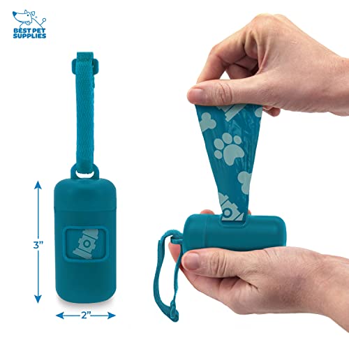 Image of Best Pet Supplies Dog Poop Bag Holder Leash Attachment with 30 Bags, Reusable Dispenser for Travel, Walking, Park, and Outdoor Use, Durable with Clip-On - Turquoise, Pack of 2