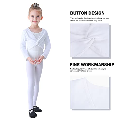 Soudittur Ballettjacke Mädchen Langarm Weichem Baumwollstoff Wärmende Ballettkleidung für Kinder (Weiß, 125-135)