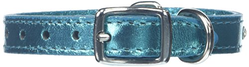 Image of Signature Leather Crystal Dog Collar, Metallic Turquoise Solid Grain Leather, Fits 7.5 inch-9.5 inch Neck Size, 12 inch Overall Length