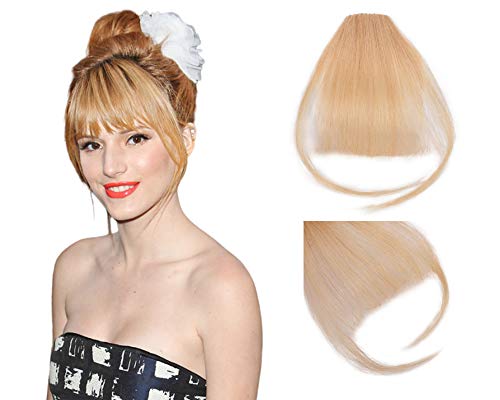 AISI QUEENS Clip in Bangs Human Hair Extensions One Piece in Fringe Natural Flat Air Bangs with Temple for Women(Color:613#)