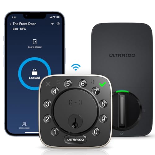 ULTRALOQ Bolt NFC Smart Lock with Android Phone Tap to Unlock, Built-in WiFi Keyless Entry Door Lock with Door Sensor, App Remote Control, Auto-Lock/Unlock, IP65 Waterproof, BHMA Certified