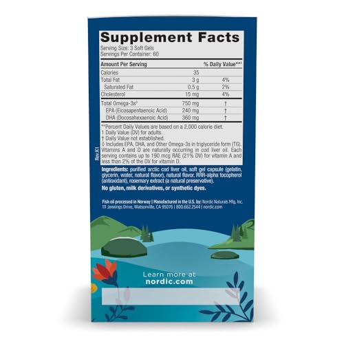 image for Nordic Naturals Arctic Cod Liver Oil, Lemon - 180 Soft Gels - 750 mg T