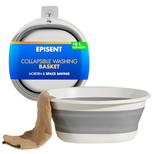EPISENT Collapsible Washing Up Bowl – 10L Foldable Wash Basin with Anti-Skid Base, Portable Dishpan for Dishwashing, Camping, Foot Soaks, and Kitchen Use – Space-Saving & Durable Design