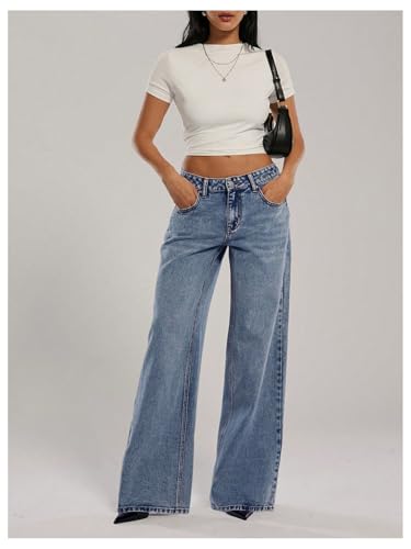 WDIRARA Women's Low Rise Baggy Jeans Y2k Loose Wide Leg Denim Pants4