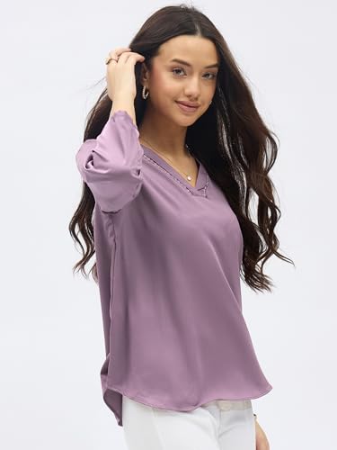Image of SheWill Printed Top with Contrast Tipping - Stylish Ethnic & Western Tops for Women - Summer Travel Wear, Trendy Tops for Jeans, Lightweight & Comfortable Casual Wear