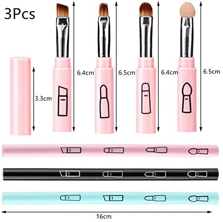 3 Pcs Makeup Brushes 4 In 1 Retractable Travel Portable Make Up Brushes-Lip Brush Eyeshadow Sponge Eyeshadow Eyebrow Brush Combination Design Cosmetic Make-up Brush Set