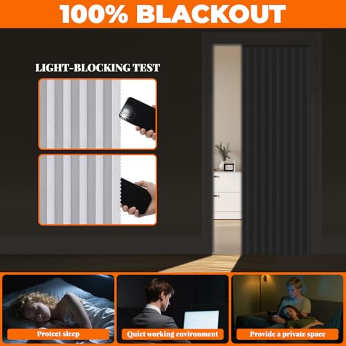 AJAZZ 100% Blackout Accordion Doors Interior Magnetic Door Curtain Closet Door Curtain Invisible Applicable Bedroom Room Living Room Doorway (White 42" W x 78" L 1 Panel