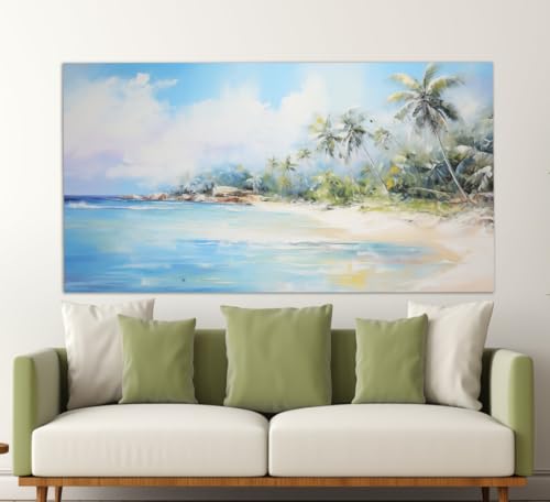 Peinture abstraite tropicale pour salon moderne grand tableau beige océan