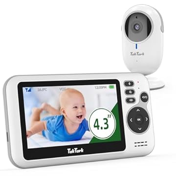 TakTark Babá Eletrônica com Câmera de Bebê 4.3" Monitor, Sem Wi-Fi, Áudio Bidirecional, Visão Noturna, Zoom Digital 3X, Modo VOX, Monitoramento de Temperatura, Ideal para Pais Novos
