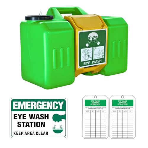 9-Gallon Portable Eye Wash Station, OSHA-Approved Wall Mount Emergency Eye Washing Station, Includes Sign & 2 Inspection Tags, First Aid Units for Workplace Safety, Bright Green