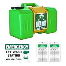 9-Gallon Portable Eye Wash Station, OSHA-Approved Wall Mount Emergency Eye Washing Station, Includes Sign & 2 Inspection Tags, First Aid Units for Workplace Safety, Bright Green
