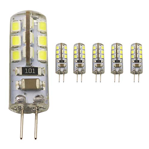 Mengjay - Juego de 5 bombillas led G4 (3 W, 220 V CA, 24 ledes SMD 2835, ángulo de haz de 360°, 6000 K), color blanco frío