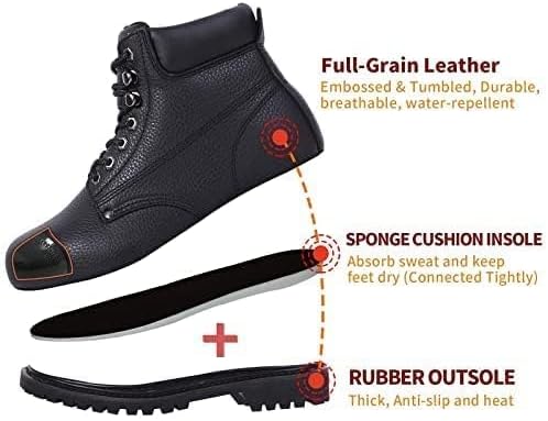 Miniatura 5 de Botas de seguridad de trabajo con punta de acero para hombres, zapatos de trabajo anchos cómodos, de cuero duradero, antideslizantes, resistentes al