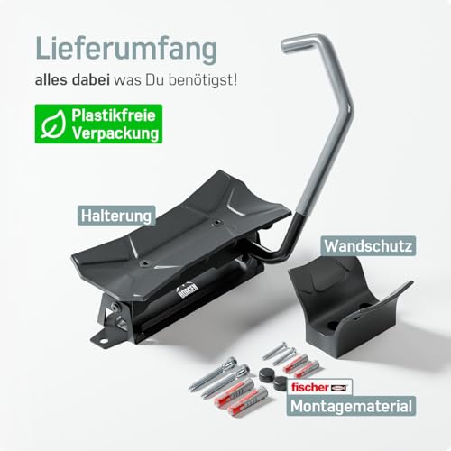 Borgen Fahrrad Wandhalterung Schwenkbar bis 35kg - Platzsparende Fahrradhalterung Wand Vertikal - Inkl. Fischer DuoPower Dübel zur stabilen Montage - Plastikfreie Verpackung, hochwertige Materialien