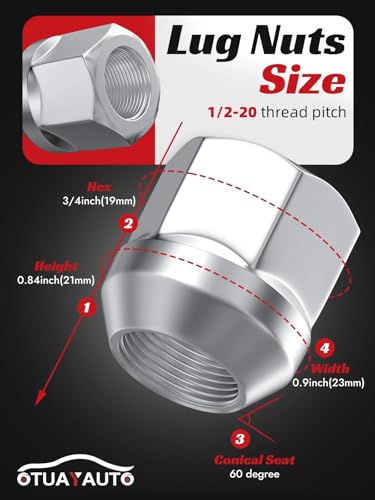 Image of OTUAYAUTO 1 /2-20 Open End Lug Nut, 20PCS Chrome Bulge Acorn Lug Nut Set | Cone Seat, 19mm Hex, Replacement for Dodge Dakota, Ram Charger, Ford Mustangs Rangers Explorer Jeep Wrangler